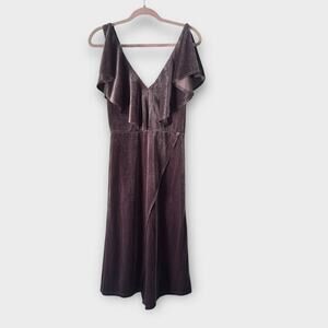 NEW DO+BE sample piece, purple velvet faux wrap midi dress, size small